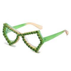 (6 PACK) Wholesale Sunglasses Women Fashion Oversized Rhinestone Butterfly Unique 2024 - BulkSunglassesWholesale.com - Green Frame Green