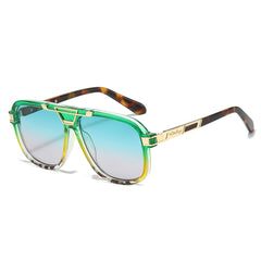 (6 PACK) Wholesale Sunglasses New Arrival Vintage Double Bridge Aviator Fashion Square Men 2025 - BulkSunglassesWholesale.com - Green Frame Green Tea Lens