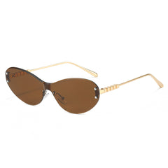 (6 PACK) Wholesale Sunglasses New Arrival Cat Eye Unique One Piece Square 2025 - BulkSunglassesWholesale.com - Gold Frame Tea Lens