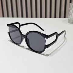 (6 PACK) Wholesale Sunglasses Round Oversized Unique Women Fashion 2024 - BulkSunglassesWholesale.com - Black Frame Black Lens