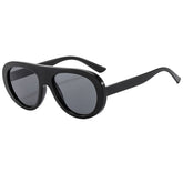 (6 PACK) Wholesale Sunglasses Vintage Oval Street Trendy Outdoor Fashion 2025 - BulkSunglassesWholesale.com - Black Frame Black Lens