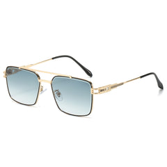 (6 PACK) Wholesale Sunglasses New Arrival Fashion Double Bridge Cut Edge Metal Men Women 2024 - BulkSunglassesWholesale.com - Gold Frame Gradient Green Lens