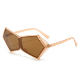 (6 PACK) Wholesale Sunglasses New Arrival Polygon Unique Triangle One Piece 2024 - BulkSunglassesWholesale.com - Clear Tea Frame Tea Lens