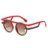 (6 PACK) Wholesale Sunglasses New Arrival Round Unique Funny Fashion 2025 - BulkSunglassesWholesale.com - Red Green Frame Gradient Tea Lens