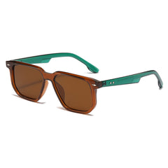 (6 PACK) Wholesale Sunglasses New Arrival Square Unisex Fashion Rivet 2025 - BulkSunglassesWholesale.com - Tea Frame Tea Lens