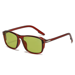 (6 PACK) Wholesale Sunglasses New Arrival Square Fashion Men Hollow 2025 - BulkSunglassesWholesale.com - Tea Frame Green Lens