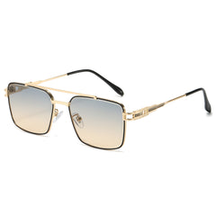 (6 PACK) Wholesale Sunglasses New Arrival Fashion Double Bridge Cut Edge Metal Men Women 2024 - BulkSunglassesWholesale.com - Gold Frame Green Tea Lens
