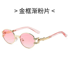 (6 PACK) Wholesale Sunglasses Square New Arrival Trendy Unique Punk Oval Fashion Women 2024 - BulkSunglassesWholesale.com - Gold Frame Gradient Pink Lens