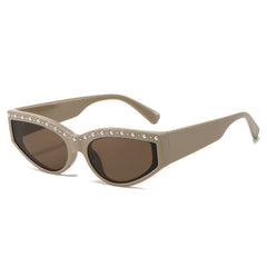 (6 PACK) Wholesale Sunglasses New Arrival Fashion Cat Eye Women Trendy Rhinestone Women 2025 - BulkSunglassesWholesale.com - Brown Frame Tea Lens