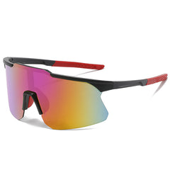 (12 PACK) Wholesale Sports Sunglasses New Arrival Unisex Fashion Oversized Outdoor Sport Cycling 2024 - BulkSunglassesWholesale.com - Black Frame Purple Mirrored