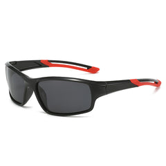 (12 PACK) Wholesale Sports Sunglasses Unisex New Arrival Polarized Night Vision Cycling Outdoor Sport 2024 - BulkSunglassesWholesale.com - Shiny Black Red Temple Black Lens