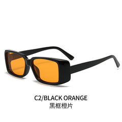 (6 PACK) Wholesale Sunglasses New Arrival Square Women Fashion Unique Square 2024 - BulkSunglassesWholesale.com - Black Frame Orange Lens