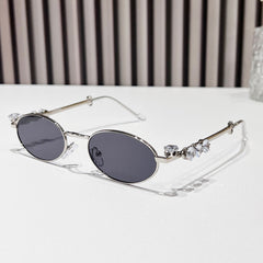 (6 PACK) Wholesale Sunglasses Women Rhinestone Round 2024 - BulkSunglassesWholesale.com - Silver Frame Black Lens