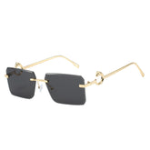 (6 PACK) Wholesale Sunglasses New Arrival Rimless Unique Metal Fashion Cut Edge Women 2024 - BulkSunglassesWholesale.com - Gold Frame Black Lens