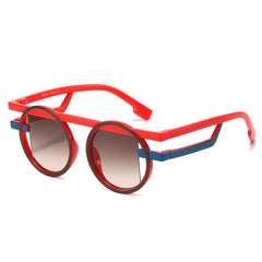 (6 PACK) Wholesale Sunglasses New Arrival Round Unique Funny Fashion 2025 - BulkSunglassesWholesale.com - Red Tea Frame Gradient Tea Lens