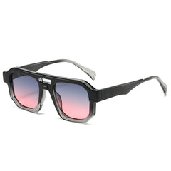 (6 PACK) Wholesale Sunglasses New Arrival Women Oversized Women Women Unique Double Bridge 2024 - BulkSunglassesWholesale.com - Black Grey Frame Grey Pink Lens