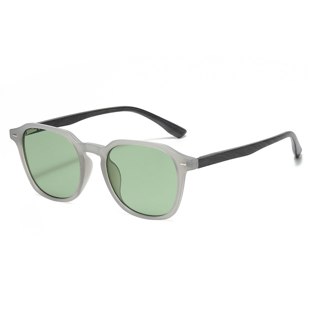 (6 PACK) Wholesale Sunglasses New Arrival Wood Grain Fashion Wood Grain 2025 - BulkSunglassesWholesale.com - Matt Grey Frame Green Lens