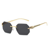 (6 PACK) Wholesale Sunglasses New Arrival Rimless Unique Leopard Head Polygon Cut Edge Fashion Women 2024 - BulkSunglassesWholesale.com - Gold Frame Black Lens