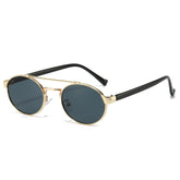 (6 PACK) Wholesale Sunglasses New Arrival Double Bridge Unique Oval 2024 - BulkSunglassesWholesale.com - Gold Frame Black Lens
