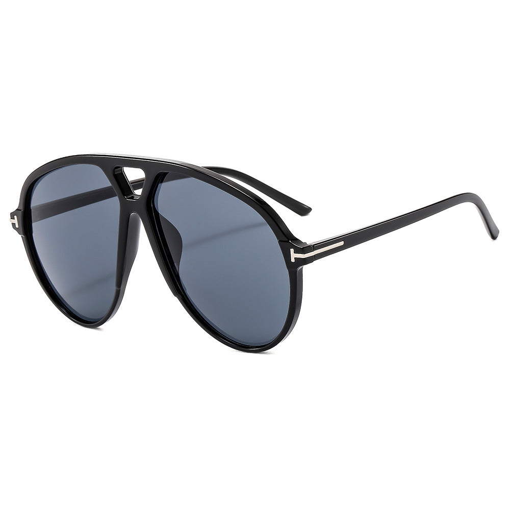 (6 PACK) Wholesale Sunglasses New Arrival Oversized Aviator Double Bridge Fashion Women 2024 - BulkSunglassesWholesale.com - Black Frame Black Lens