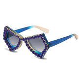 (6 PACK) Wholesale Sunglasses New Arrival Butterfly Rhinestone Unique Fashion Hip Hop Women 2024 - BulkSunglassesWholesale.com - Blue Frame Gradient Black Lens