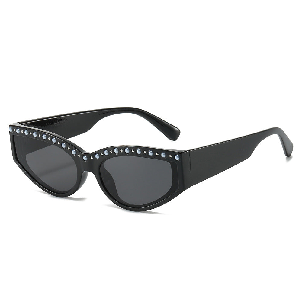 (6 PACK) Wholesale Sunglasses New Arrival Fashion Cat Eye Women Trendy Rhinestone Women 2025 - BulkSunglassesWholesale.com - Shiny Black Frame Black Lens