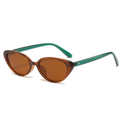 (6 PACK) Wholesale Sunglasses New Arrival Small Cat Eye Women Street Fashion Trendy Women 2025 - BulkSunglassesWholesale.com - Tea Frame Tea Lens Green Temple
