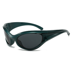 (12 PACK) Wholesale Sports Sunglasses Trendy New Arrival Cycling Fashion Vintage Sport Oversized Cat Eye 2024 - BulkSunglassesWholesale.com - Green Frame Black Lens
