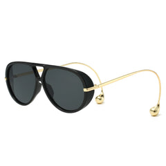(6 PACK) Wholesale Sunglasses Fashion Aviator Double Bridge Oversized Metal New Arrival Women 2025 - BulkSunglassesWholesale.com - Shiny Black Frame Black Lens