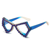 (6 PACK) Wholesale Sunglasses Women Fashion Oversized Rhinestone Butterfly Unique 2024 - BulkSunglassesWholesale.com - Blue Frame Blue