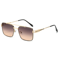 (6 PACK) Wholesale Sunglasses New Arrival Fashion Double Bridge Cut Edge Metal Men Women 2024 - BulkSunglassesWholesale.com - Gold Frame Tea Pink Lens