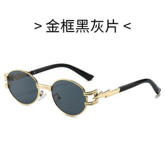 (6 PACK) Wholesale Sunglasses Square New Arrival Trendy Unique Punk Oval Fashion Women 2024 - BulkSunglassesWholesale.com - Gold Frame Black Lens