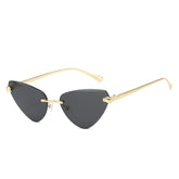 (6 PACK) Wholesale Sunglasses Fashion Cat Eye Cut Edge Trendy New Arrival Rimless Triangle 2024 - BulkSunglassesWholesale.com - Gold Frame Black Lens