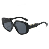 (6 PACK) Wholesale Sunglasses New Arrival Oversized Fashion Polygon Unique 2025 - BulkSunglassesWholesale.com - Shiny Black Frame Black Lens