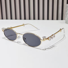 (6 PACK) Wholesale Sunglasses Women Rhinestone Round 2024 - BulkSunglassesWholesale.com - Gold Frame Black Lens