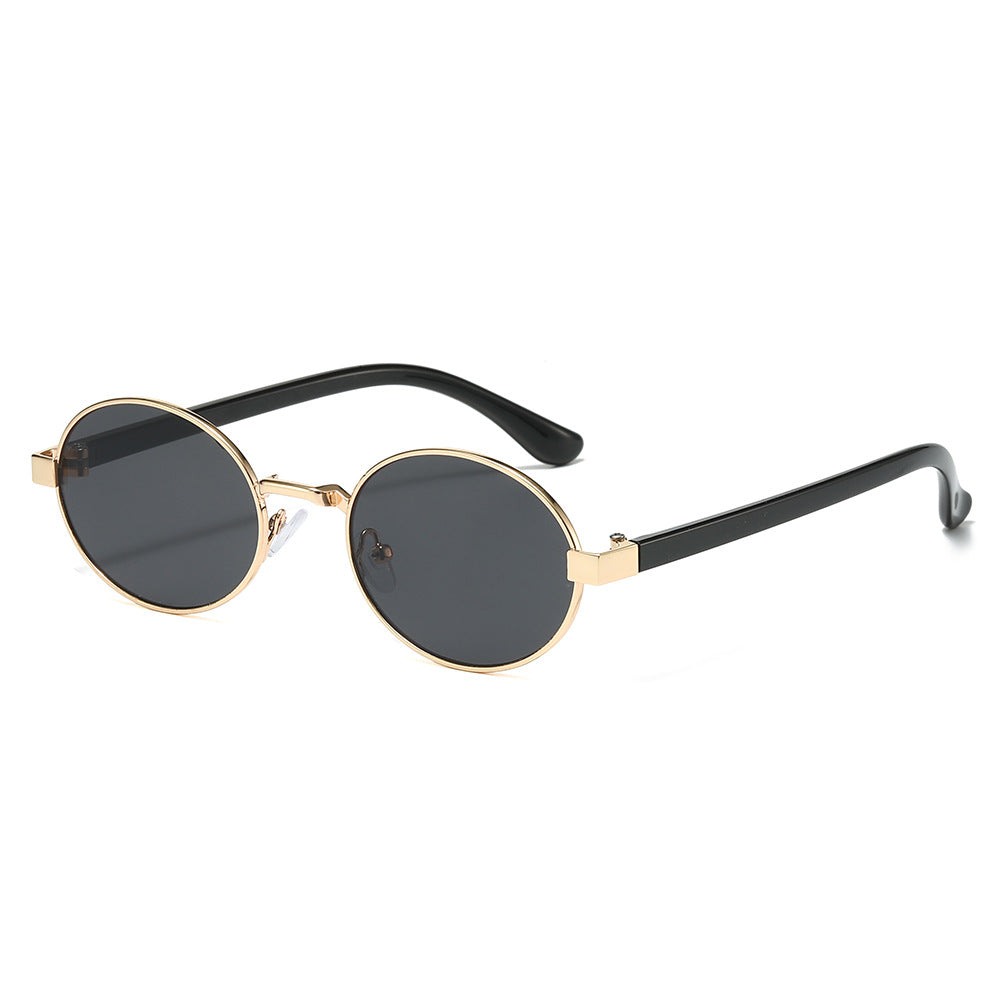 (6 PACK) Wholesale Sunglasses Korean Metal Oval Cat Eye Vintage Women Trendy Round 2025 - BulkSunglassesWholesale.com - Gold Frame Black Lens