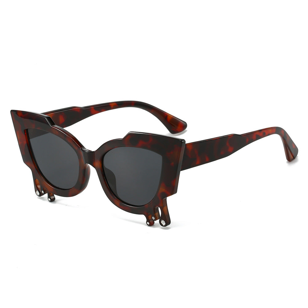 (6 PACK) Wholesale Sunglasses New Arrival Unique Cat Eye Fashion Women 2024 - BulkSunglassesWholesale.com - Leopard Print Frame Black Lens