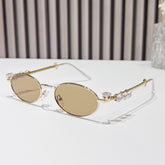 (6 PACK) Wholesale Sunglasses Women Rhinestone Round 2024 - BulkSunglassesWholesale.com - Gold Frame Gold Lens