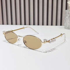 (6 PACK) Wholesale Sunglasses Women Rhinestone Round 2024 - BulkSunglassesWholesale.com - Gold Frame Gold Lens