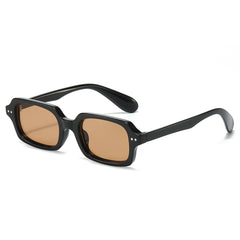 (6 PACK) Wholesale Sunglasses Rivet Fashion Trendy Street Vintage Square 2025 - BulkSunglassesWholesale.com - Black Frame Tea Lens