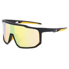(12 PACK) Wholesale Sports Sunglasses Unisex Outdoor Sport Cycling Oversized New Arrival 2023 - BulkSunglassesWholesale.com - Black Frame Yellow Mirrored