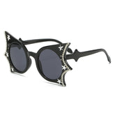 (6 PACK) Wholesale Sunglasses Unique Bat Butterfly New Arrival Rhinestone Fashion Women 2023 - BulkSunglassesWholesale.com - Black Frame Black Lens