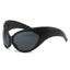 (6 PACK) Wholesale Sunglasses Unique Cat Eye Oversized Cycling Fashion Sport 2023 - BulkSunglassesWholesale.com - Matt Black Frame Black Lens