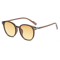 (6 PACK) Wholesale Sunglasses Fashion Korean Round Oversized Women Street Trendy 2024 - BulkSunglassesWholesale.com - Clear Tea Frame Yellow Lens