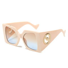 (6 PACK) Wholesale Sunglasses New Arrival Square Unique Oversized Fashion Tai Chi Creative Women 2023 - BulkSunglassesWholesale.com - Beige White Frame Tea Blue Lens