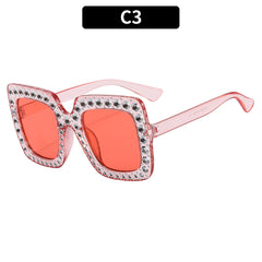 (6 PACK) Wholesale Sunglasses Fashion New Arrival Oversized Rhinestone Street Trendy 2023 - BulkSunglassesWholesale.com - Dark Pink Frame Red Lens