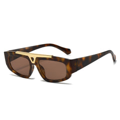 (6 PACK) Wholesale Sunglasses New Arrival Small Fashion Unique Metal Hollow 2023 - BulkSunglassesWholesale.com - Leopard Print Frame Tea Lens