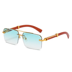 (6 PACK) Wholesale Sunglasses New Arrival Double Bridge Cut Edge Square Trendy 2023 - BulkSunglassesWholesale.com - Gold Frame Gradient Green