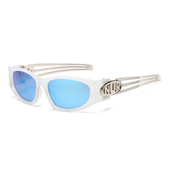 (6 PACK) Wholesale Sunglasses New Arrival Fashion Unique Hip Hop Trendy 2023 - BulkSunglassesWholesale.com - White Frame Blue Mirrored