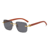 (6 PACK) Wholesale Sunglasses New Arrival Wood Grain Fashion Square Cut Edge Rimless Unique Street 2023 - BulkSunglassesWholesale.com - Black Grey